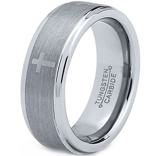 **COI Tungsten Carbide Cross Step Edges Ring - TG3895AA