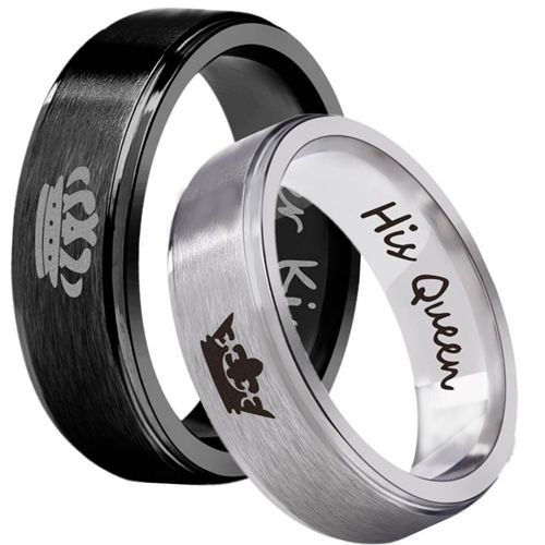 *COI Tungsten Carbide Black/Silver King Queen Crown Ring-TG3984CC