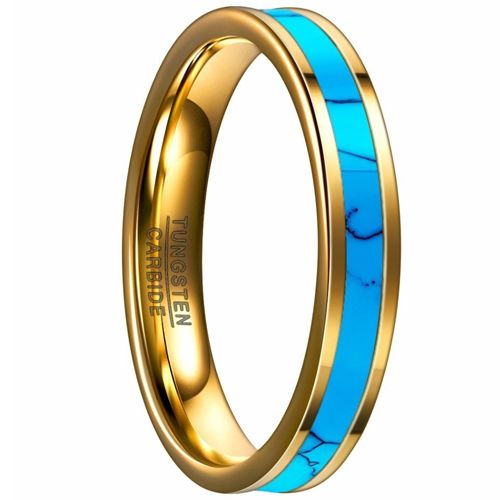 COI Gold Tone Tungsten Carbide Turquoise Pipe Cut Ring-TG4094