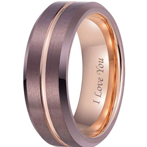 COI Tungsten Carbide Espresso Rose Center Groove Ring-4217