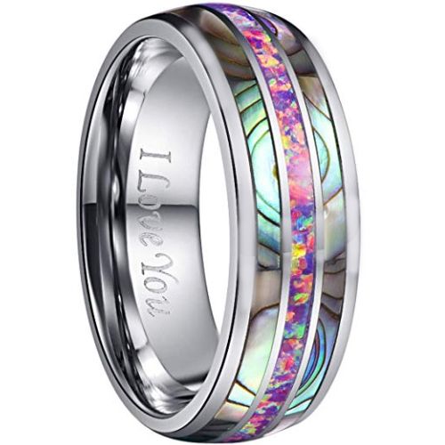 COI Tungsten Carbide Pink Crushed Opal & Abalone Shell Ring-TG5147