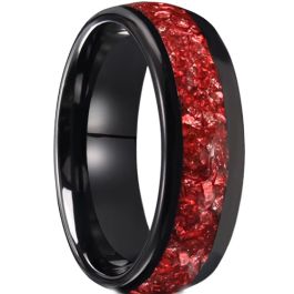 COI Black Tungsten Carbide Dome Court Ring With Created Red Ruby