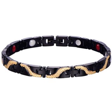 ***COI Titanium Black Gold Tone Bracelet With Steel Clasp(Length: 7.87 inches)-00032A