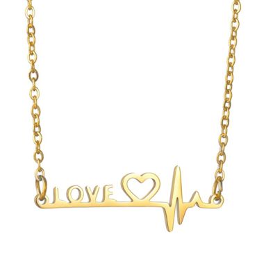 ***COI Titanium Gold Tone/Silver Heartbeat & Heart Love Necklace(Length: 17.71 inches)-00043A