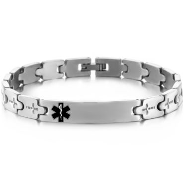 ***COI Titanium Medical Alert & Cross Bracelet With Steel Clasp(Length: 8.46 inches)-00082A