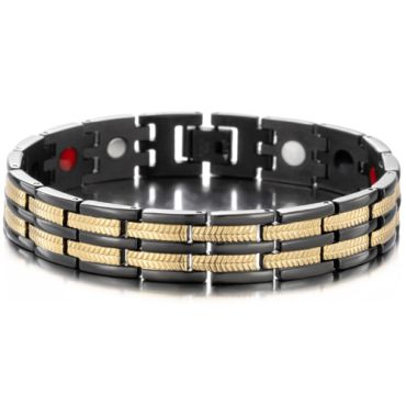 ***COI Titanium Black Gold Tone Bracelet With Steel Clasp(Length: 8.27 inches)-00095A