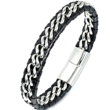 ***COI Titanium Genuine Leather Bracelet With Steel Clasp(Length: 8.27 inches)-00101A