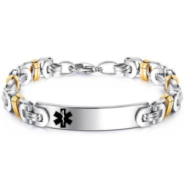 ***COI Titanium Gold Tone Silver Medical Alert Bracelet With Steel Clasp(Length: 8.07 inches)-00123A