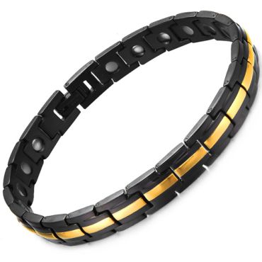 ***COI Titanium Black Gold Tone Bracelet With Steel Clasp(Length: 9.06 inches)-00127A