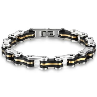 ***COI Titanium Black Gold Tone Silver Bracelet With Steel Clasp(Length: 8.27 inches) -00156A