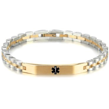 ***COI Titanium Black/Gold Tone/Rose Silver Medical Alert Bracelet With Steel Clasp(Length: 8.07 inches) -00176A