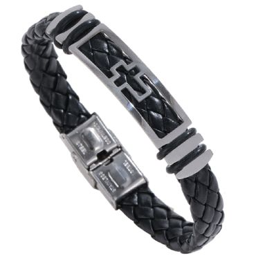 ***COI Titanium Cross Black Genuine Leather Bracelet With Steel Clasp(Length: 8.07 inches)-00180A