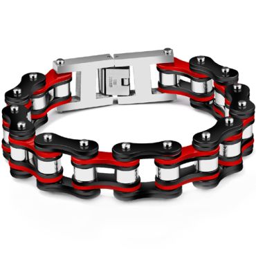***COI Titanium Black Red Silver Bracelet With Steel Clasp(Length: 8.66 inches)-00196A