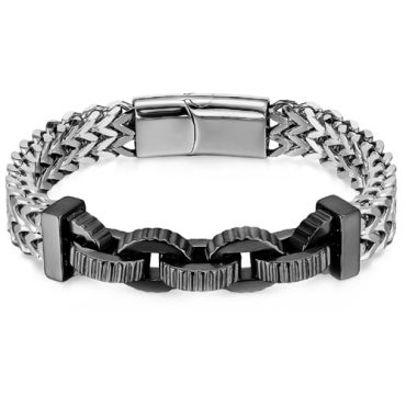 ***COI Titanium Silver/Black/Gold Tone Silver Bracelet With Steel Clasp(Length: 8.66 inches)-00199A