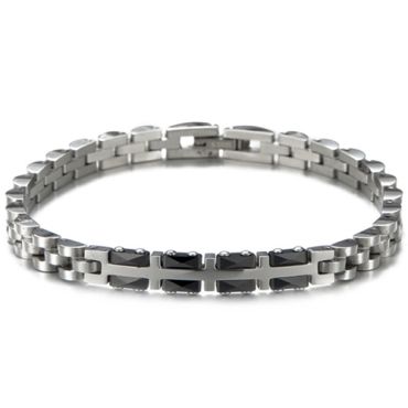 ***COI Titanium Silver/Black/Gold Tone Silver Cross Bracelet With Steel Clasp(Length: 7.87 inches)-00200A