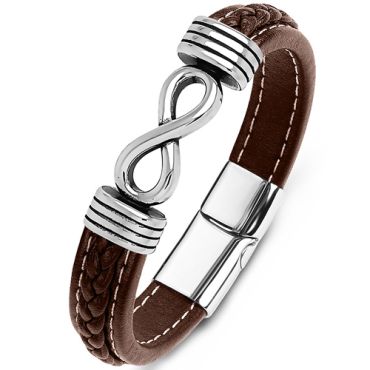 ***COI Titanium Infinity Genuine Leather Bracelet With Steel Clasp(Length: 8.46 inches)-00201A