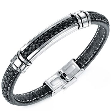 ***COI Titanium Genuine Leather Bracelet With Steel Clasp(Length: 8.46 inches)-00210A