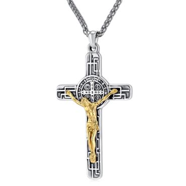 ***COI Titanium Silver/Gold Tone/Silver Gold Tone Jesus Cross Pendant-00215A