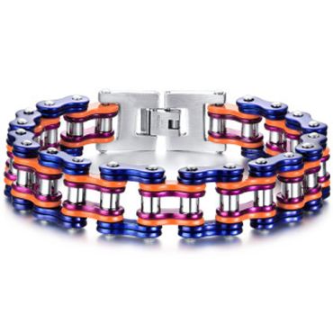 ***COI Titanium Blue Orange Purple Silver Bracelet With Steel Clasp(Length: 8.46 inches)-00230A