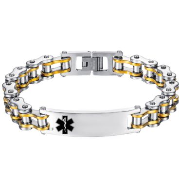 ***COI Titanium Gold Tone Silver Medical Alert Bracelet With Steel Clasp(Length: 9.06 inches)-00232A