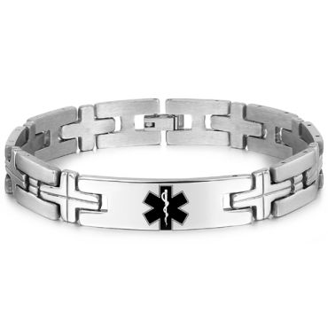 ***COI Titanium Cross Medical Alert Bracelet With Steel Clasp(Length: 8.66 inches)-00234A