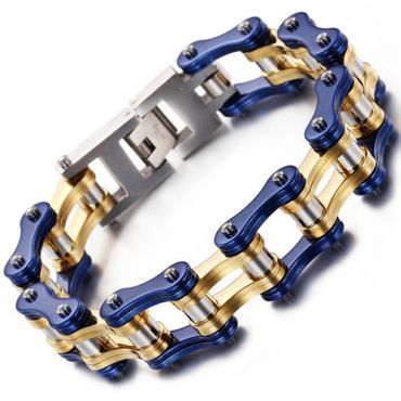 ***COI Titanium Blue Gold Tone Silver Bracelet With Steel Clasp(Length: 8.46 inches)-00244A