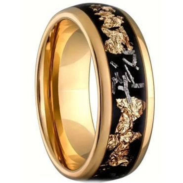 **COI Gold Tone Titanium Meteorite & Gold Foil Dome Court Ring-00270A