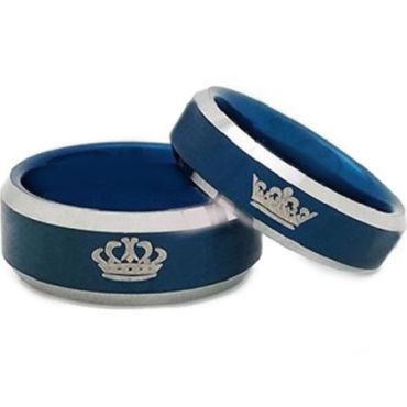 *COI Tungsten Carbide Blue Silver King Queen Crown Ring - TG002AA