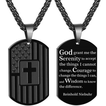 ***COI Titanium Black/Gold Tone/Silver Cross Pendant With American Flag-00318A