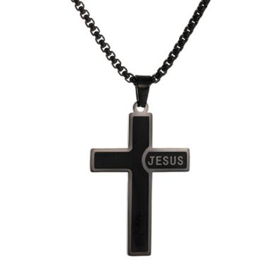 ***COI Titanium Black/Gold Tone/Silver Cross Jesus Pendant-00321A