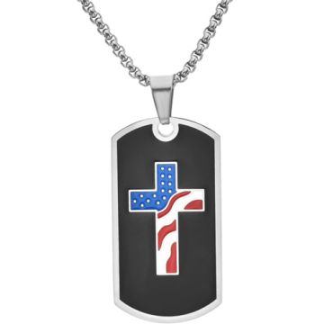 ***COI Titanium Black/Gold Tone/Silver Cross Tag Pendant With American Flag-00331A