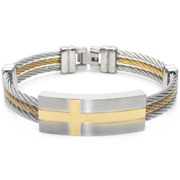 ***COI Titanium Gold Tone Silver Cross Bracelet With Steel Clasp(Length: 8.27 inches)-00343A
