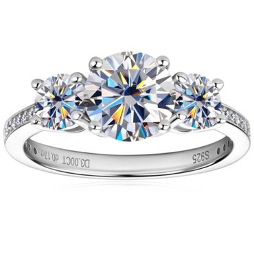 ***COI Sterling Silver 925 Three Stones Solitaire Ring With Moissanite-00360A