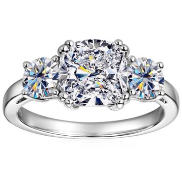 ***COI Sterling Silver 925 Three Stones Solitaire Ring With Moissanite-00361A