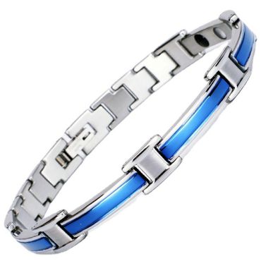 ***COI Titanium Gold Tone/Blue Silver Bracelet With Steel Clasp(Length: 8.27 inches)-00365A