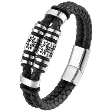 ***COI Titanium Stars Celtic Genuine Leather Bracelet With Steel Clasp(Length: 8.27 inches)-00383A