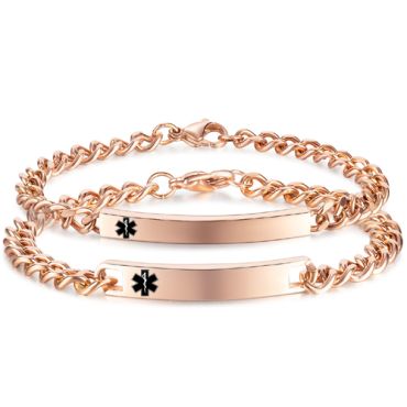 ***COI Titanium Rose/Silver Medical Alert Bracelet With Steel Clasp(Length: 8.27 inches)-00394A