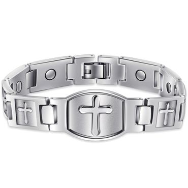 ***COI Titanium Black/Silver Cross Bracelet With Steel Clasp(Length: 8.66 inches)-00456A