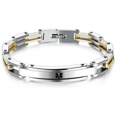 ***COI Titanium Gold Tone Silver Medical Alert Bracelet With Steel Clasp(Length: 8.27 inches)-00462A