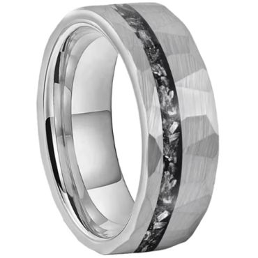 ***COI Tungsten Carbide Hammered Ring With Meteorite-00519A