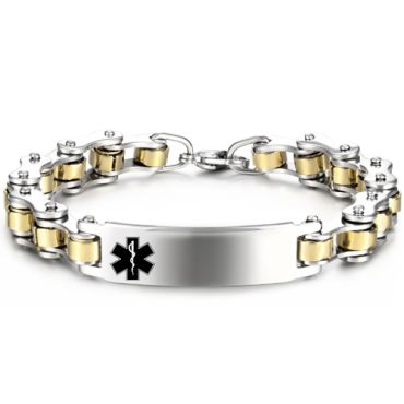 ***COI Titanium Gold Tone Silver Medical Alert Bracelet With Steel Clasp(Length: 8.46 inches)-00581A