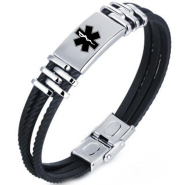 ***COI Titanium Medical Alert Rubber Bracelet With Steel Clasp(Length: 7.87 inches)-00582A
