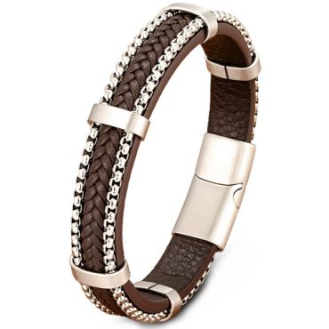 ***COI Titanium Genuine Leather Bracelet With Steel Clasp(Length: 9.06 inches)-00583A