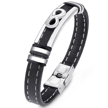 ***COI Titanium Infinity Genuine Leather Bracelet With Steel Clasp(Length: 8.27 inches)-00589A