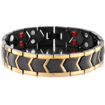 ***COI Titanium Black Gold Tone Bracelet With Steel Clasp(Length: 8.66 inches)-00592A