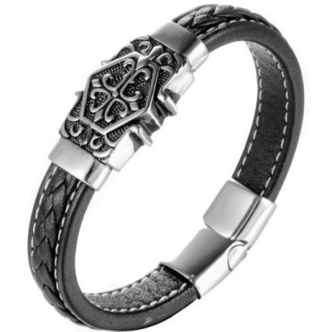 ***COI Titanium Cross Celtic Genuine Leather Bracelet With Steel Clasp(Length: 8.27 inches)-00617A