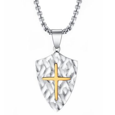 ***COI Titanium Gold Tone Silver Cross Tag Pendant-00632A