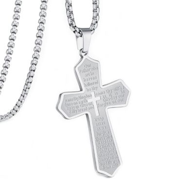 ***COI Titanium Black/Gold Tone/Silver Cross Prayer Pendant-00644A