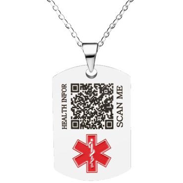 ***COI Titanium Medical Alert Custom QR Code Health Info Pendant-00646A