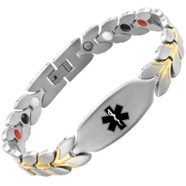 ***COI Titanium Gold Tone/Silver Medical Alert Bracelet With Steel Clasp(Length: 8.66 inches)-00687A